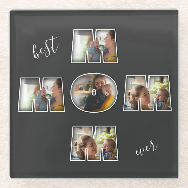 Best Mom Ever Mother's Day Gift 3 Photo Cutout Glass Coaster (Front)