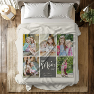 Best Mom Ever Mothers Day Grey Photo Collage Fleece Blanket