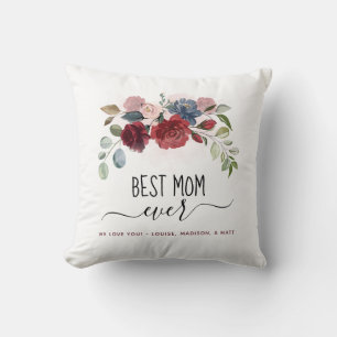 Best Mom Ever Mothers Day Personalized Floral Throw Pillow