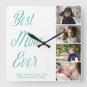 Best Mom Ever Mother's Day Photo Collage Square Wa Wall Clock