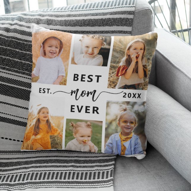 Best Mom Ever - Mother's Day Photo Collage Throw Pillow (Creator Uploaded)