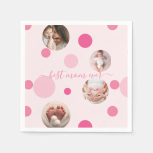 Best Mom ever Mother's Day Photo Pink polka Dots Napkin