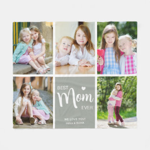 Best Mom Ever Mothers Day Sage Green Photo Collage Fleece Blanket
