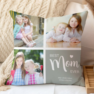 Best Mom Ever Mothers Day Sage Green Photo Collage Throw Pillow