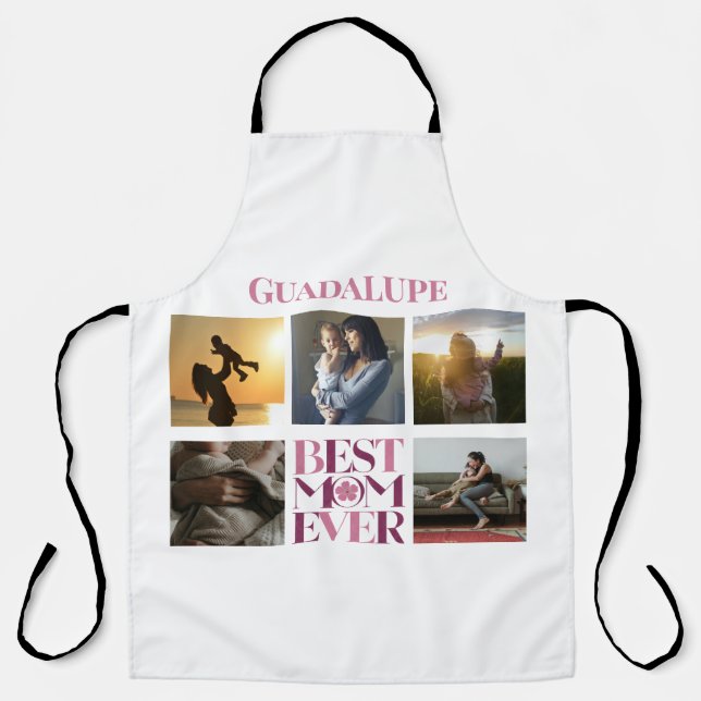 Best Mom Ever Mother's Photo Collage Cute Pink Apron (Front)