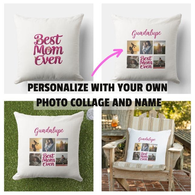 Best Mom Ever Mother's Photo Collage Outdoor Pillow (Best Mom Ever Mother's Photo Collage Pillow)