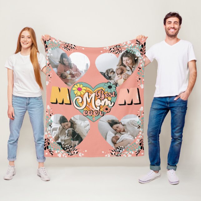 Best Mom Ever Multi Heart shape Photo Fleece Blank (In Situ)