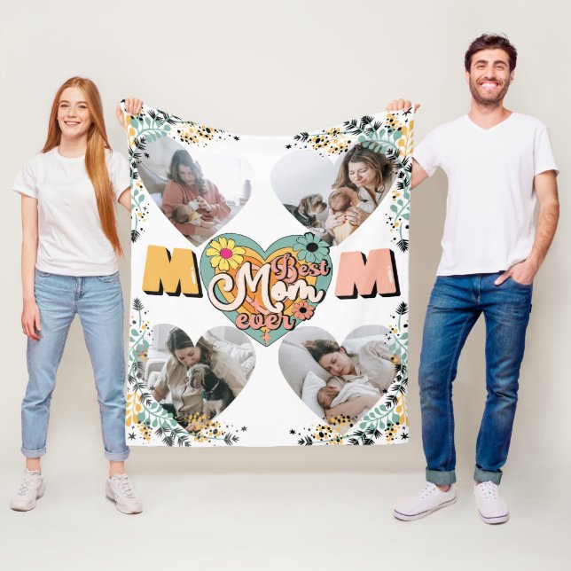 Best Mom Ever Multi Heart shape Photo Fleece Blank (In Situ)