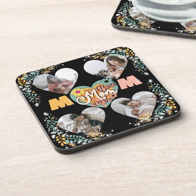 Best Mom Ever Multi Heart shape Photo Fleece Blank Coaster (Left Side)