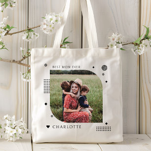 Best Mom Ever Name Photo Trendy Simple Modern Tote Bag