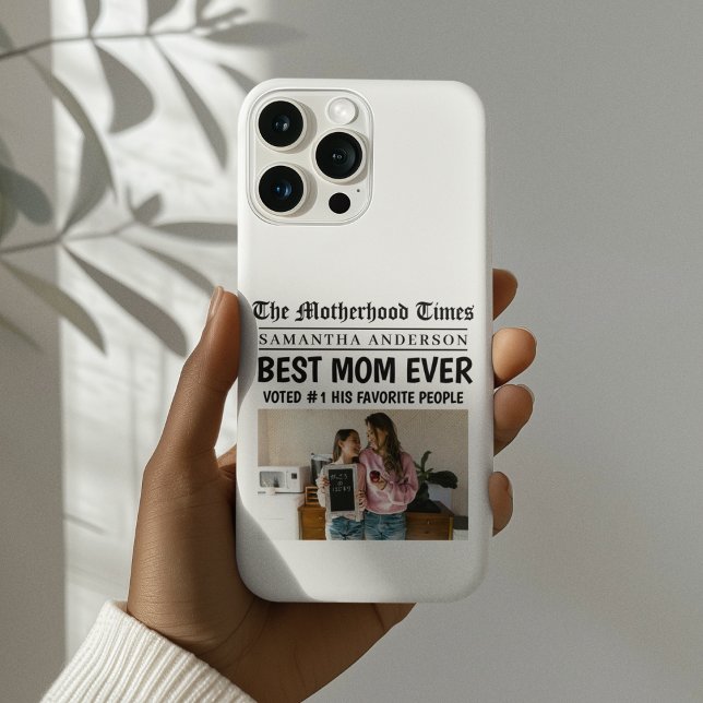 Best Mom Ever Newspaper  Custom Name & Photo Case-Mate iPhone Case (Creator Uploaded)