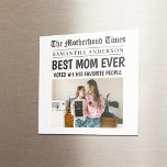 Best Mom Ever Newspaper Custom Name & Photo Magnet<br><div class="desc">Put mom in the headlines—literally! This hilarious and heartfelt square photo magnet is styled like a vintage newspaper front page and features your custom name, photo, and the bold headline “Best Mom Ever – Voted #1 by Her Favourite People.” Perfect as a small but meaningful gift for Mother’s Day, birthdays,...</div>
