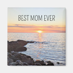 Best Mom Ever Orange Sunset Ocean Photo Magnet