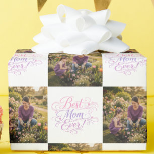 Best Mom Ever Pastel Hearts Custom Photo Wrapping Paper