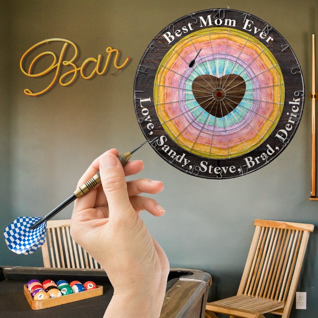 Best Mom Ever Pastel Sunset Rustic Wood Tone Names Dartboard (Creator Uploaded)
