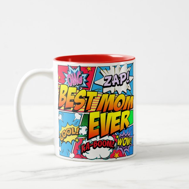 Best Mom Ever Personalize Comic Book Two-Tone Coffee Mug (Left)