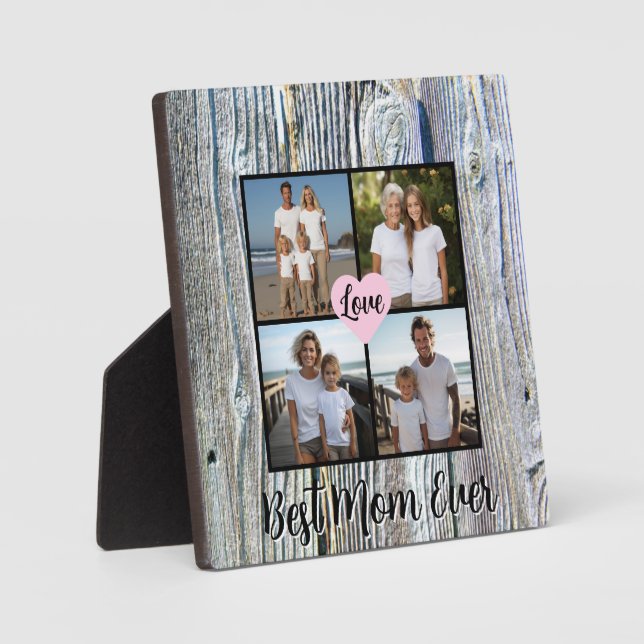  Best Mom ever personalize distressed wood photo  Plaque (Front)