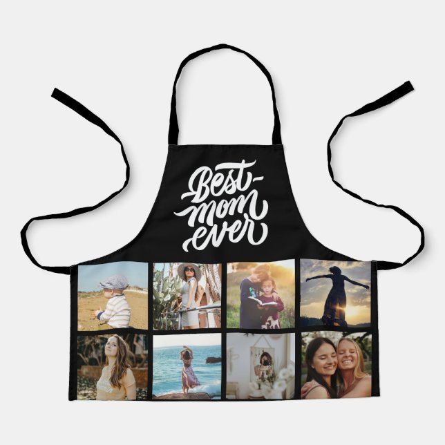 Best Mom Ever Personalized 12 Photo Collage Black Apron (Front)