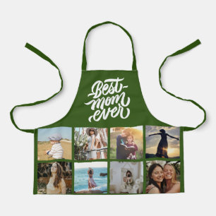 Best Mom Ever Personalized 12 Photo Collage Green Apron