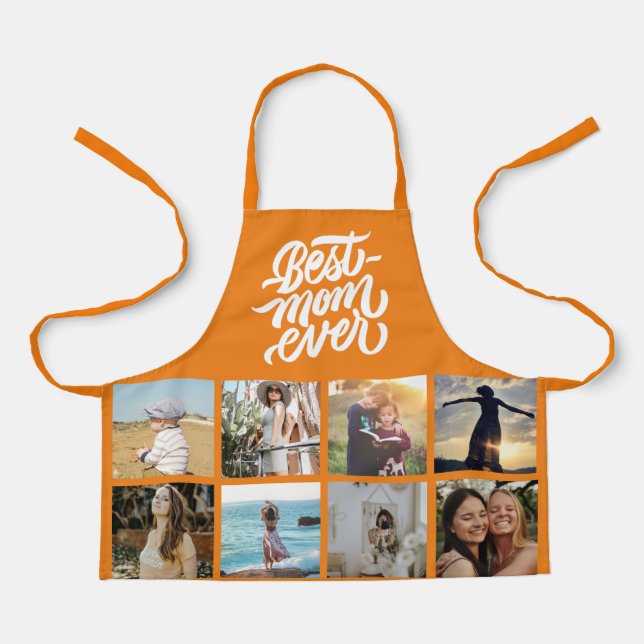 Best Mom Ever Personalized 12 Photo Collage Orange Apron (Front)
