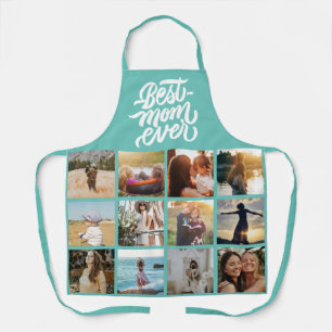 Best Mom Ever Personalized 12 Photo Collage Teal Apron