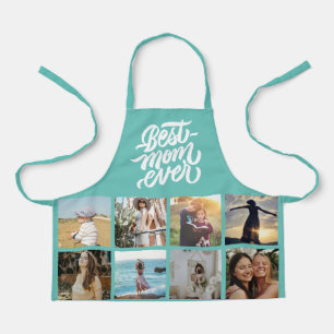 Best Mom Ever Personalized 12 Photo Collage Teal Apron