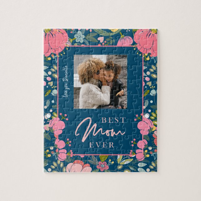 Best mom ever personalized family photo and text jigsaw puzzle (Vertical)