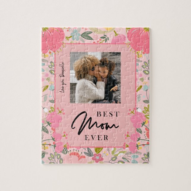 Best mom ever personalized family photo and text jigsaw puzzle (Vertical)