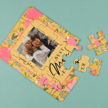 Best mom ever personalized family photo and text jigsaw puzzle<br><div class="desc">Modern cute floral custom photo personalized mom's birthday or Mother's Day family keepsake puzzle with a pastel colourful botanical pattern and a trendy "best mom ever" typography script overlay.           Perfect gift for mom or grandma.</div>