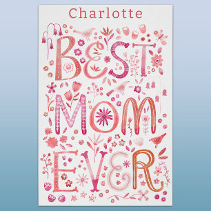 Best Mom Ever Personalized Floral Watercolor Art Poster