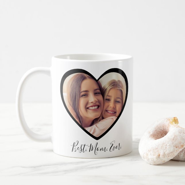 Best Mom Ever Personalized Heart 2 Photo Script Coffee Mug (With Donut)