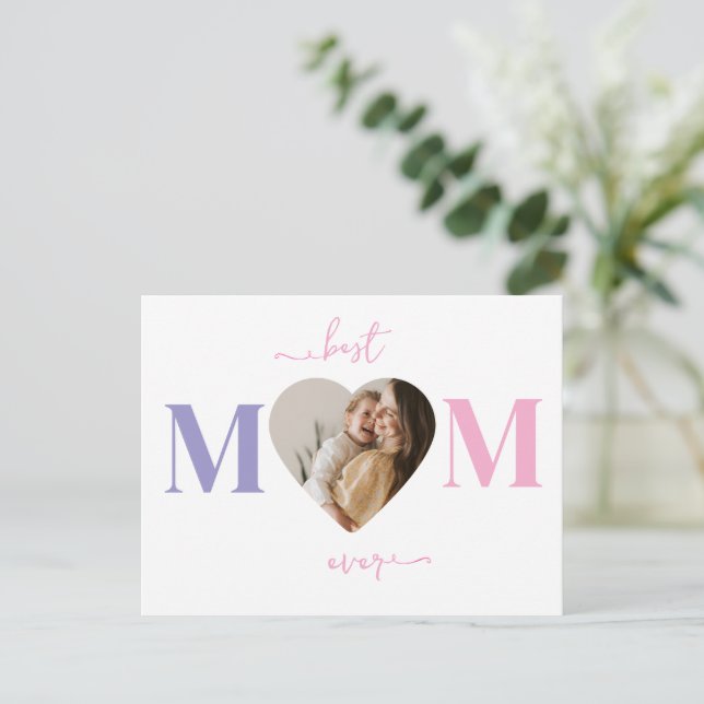 Best Mom Ever Personalized Heart Photo Postcard  (Standing Front)