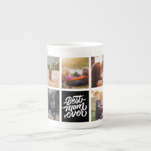 Best Mom Ever Personalized Photo Collage Black Bone China Mug