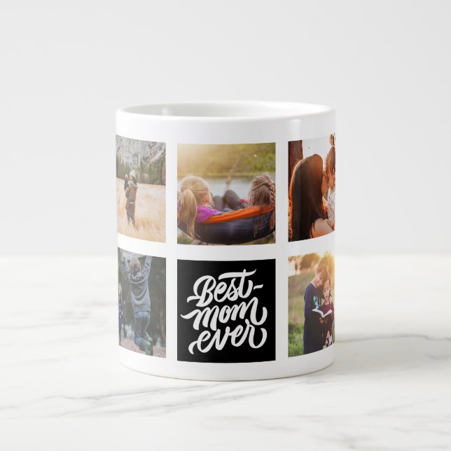 Best Mom Ever Personalized Photo Collage Black Large Coffee Mug (Front)