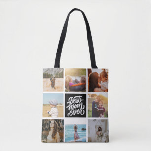 Best Mom Ever Personalized Photo Collage Black Tote Bag