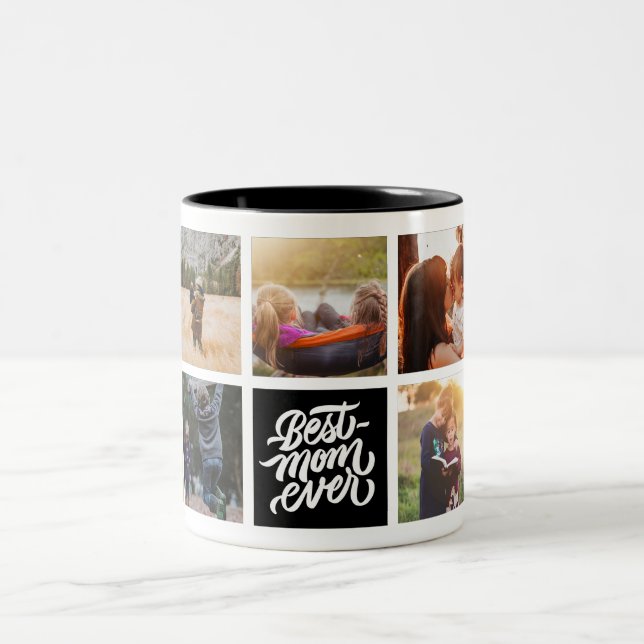Best Mom Ever Personalized Photo Collage Black Two-Tone Coffee Mug (Center)