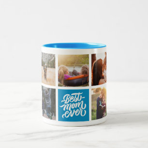 Best Mom Ever Personalized Photo Collage Blue Two-Tone Coffee Mug