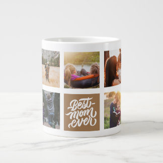Best Mom Ever Personalized Photo Collage Brown Large Coffee Mug