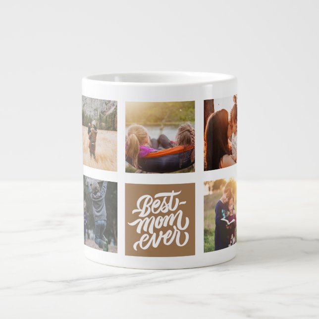 Best Mom Ever Personalized Photo Collage Brown Large Coffee Mug (Front)