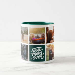 Best Mom Ever Personalized Photo Collage Green Two-Tone Coffee Mug