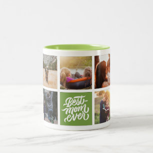 Best Mom Ever Personalized Photo Collage Green Two-Tone Coffee Mug