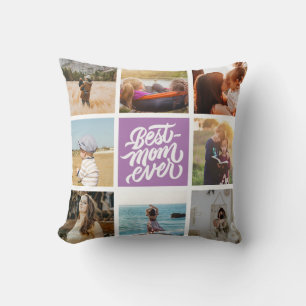 Best Mom Ever Personalized Photo Collage Lavender Throw Pillow
