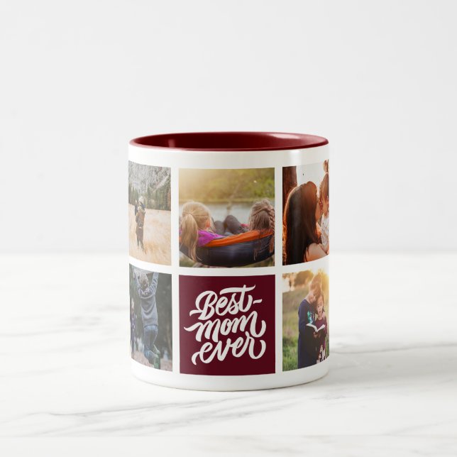 Best Mom Ever Personalized Photo Collage Maroon Two-Tone Coffee Mug (Center)