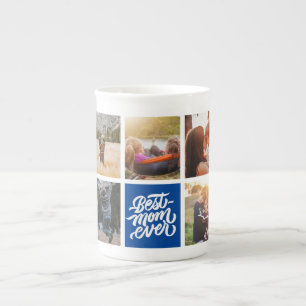 Best Mom Ever Personalized Photo Collage Navy Blue Bone China Mug