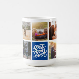 Best Mom Ever Personalized Photo Collage Navy Blue Coffee Mug