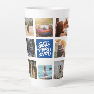Best Mom Ever Personalized Photo Collage Navy Blue Latte Mug