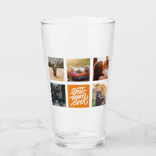 Best Mom Ever Personalized Photo Collage Orange Glass