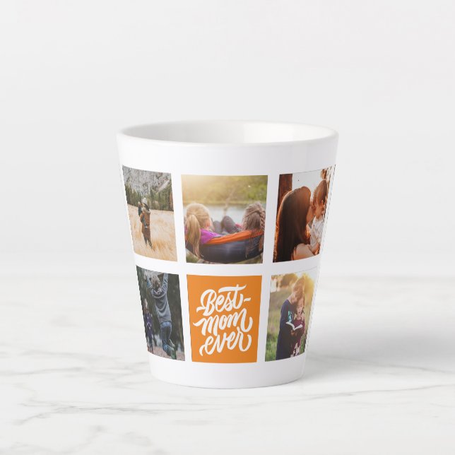Best Mom Ever Personalized Photo Collage Orange Latte Mug (Front)