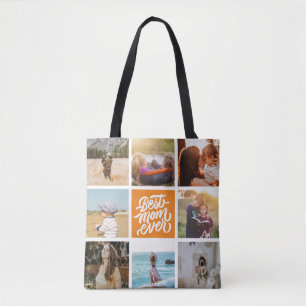 Best Mom Ever Personalized Photo Collage Orange Tote Bag