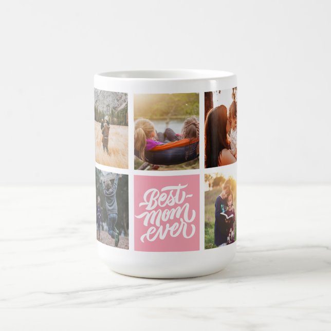 Best Mom Ever Personalized Photo Collage Pink Coffee Mug (Center)